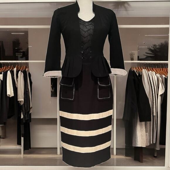 NEW Linen Skirt Suit Striped Pencil Skirt Sz 4 Pleated Peplum Blazer Sz 0 NWOT